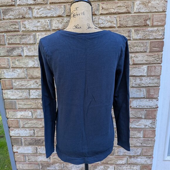 ⭐ Ann Taylor LOFT Outlet Navy Polka Dot Long Sleeve Top XS - Picture 3 of 11